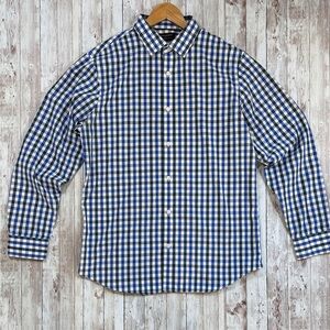 Banana Republic Men's Tailored Slim Fit Shirt sz Large Non-Iron Plaid Blue Black
